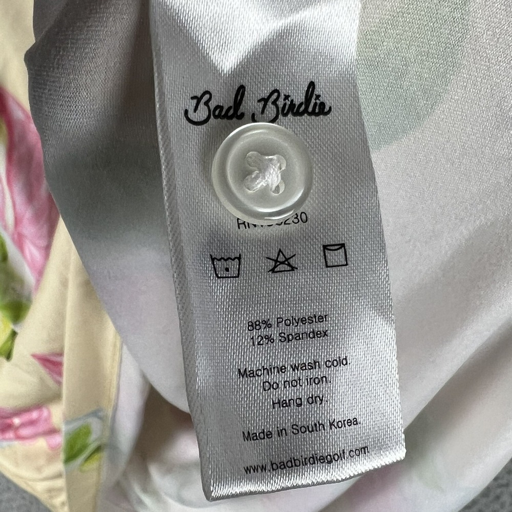 Bad Birdie Polo Shirt Mens XXL Yellow Pink Lime Drink Floral Allover Print S/S - Picture 10 of 12